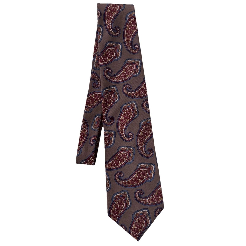 Oscar de la Renta Tie Paisley Brown Red Blue Classic Mens Necktie